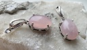 Женские винтажные серьги с натуральным камнем - розовый кварц - любовь